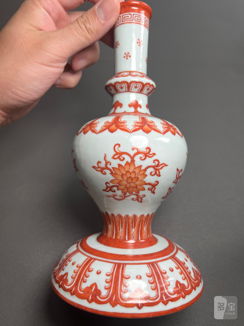 清乾隆  矾红彩缠枝莲纹甘露瓶 - 图14